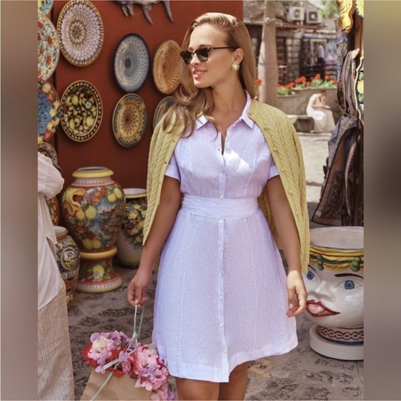 Hill House The Laura Dress Linen Lilac Stripe New with Tags! - Picture 1 of 7